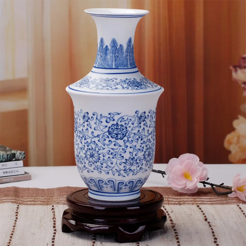 Blue And White Vase Matte Interlock Branch Lotus Decoration Jingdezhen Ceramic Graceful Decorate Ornaments Flower Vases | Дом и сад