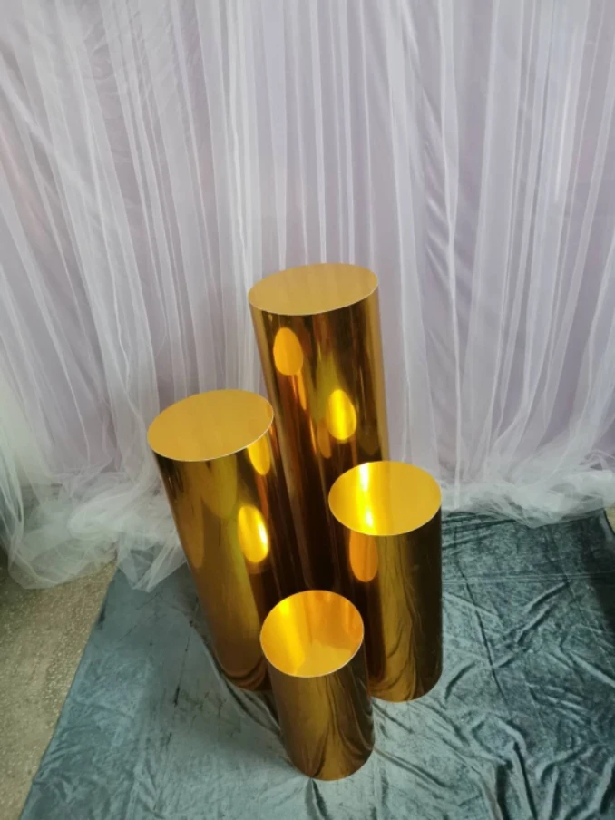 luxury gold silver mirror large dessert pan cake stand shop mall crafts display metal cylinder rack wedding tower Дом и сад