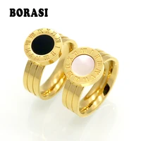 hot famous brand women rings goldrose gold color stainless steel ring roman numeral shells luxury jewelry female top quality
