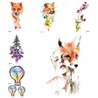 YURAN акварель временная татуировка лисы для женщин, татуировка на руку, наклейки для детей, руки, трость, лицо, водостойкие, панк-татуировки, сосновое дерево