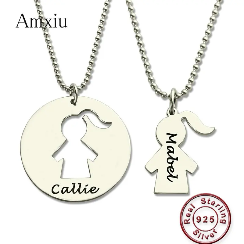 

Amxiu Custom Two Pieces 925 Sterling Silver Pendant Necklace Engrave Names Necklace Jewelry For Women Mother's Gift Kids ID Tags