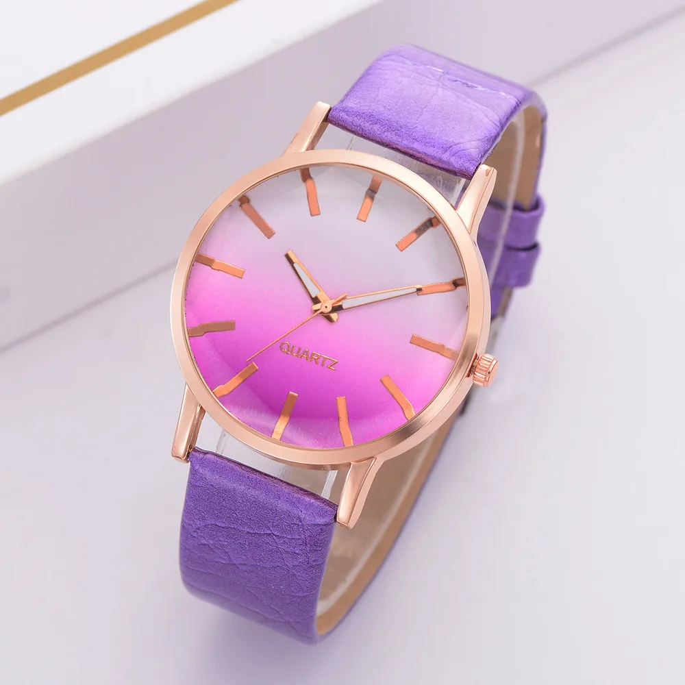 Purple Роскошные часы женские часы-браслет Мода цветной ремешок цифровой циферблат кожаный ремешок Кварцевые аналоговые наручные часы* E - Цвет: Purple