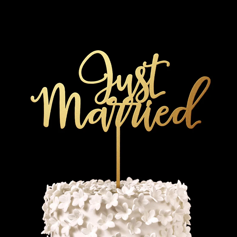 Просто женатый Золотой торт Топпер деревянный деревенский Свадебный декор