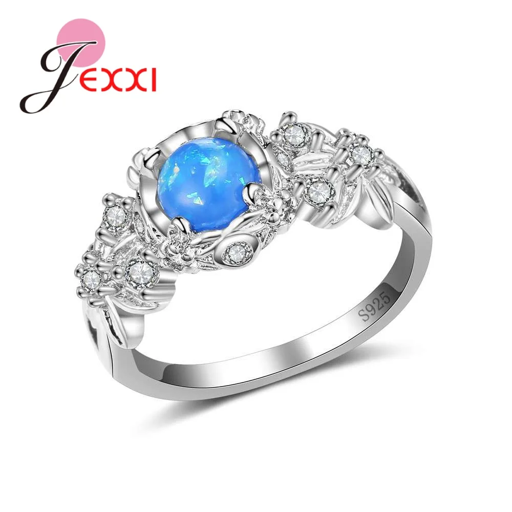 

Genuine 925 Sterling Silver Blue Opal Stones Filled Best Quality Engagement Wedding Band Rings for Women Anniversary Gifts