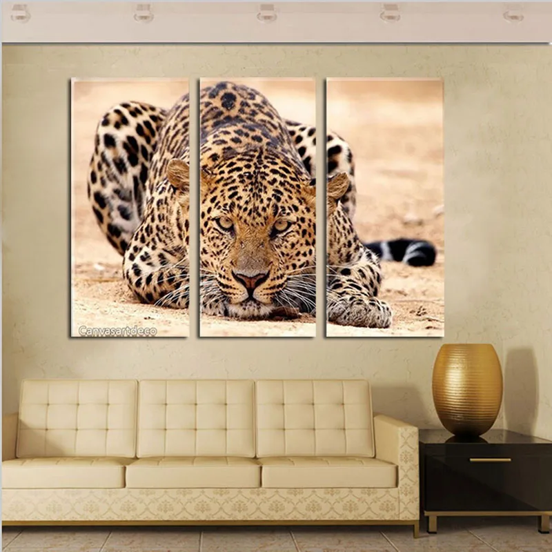 Огромный 3 панельный современный удивительный животное &quotЛеопард&quot для