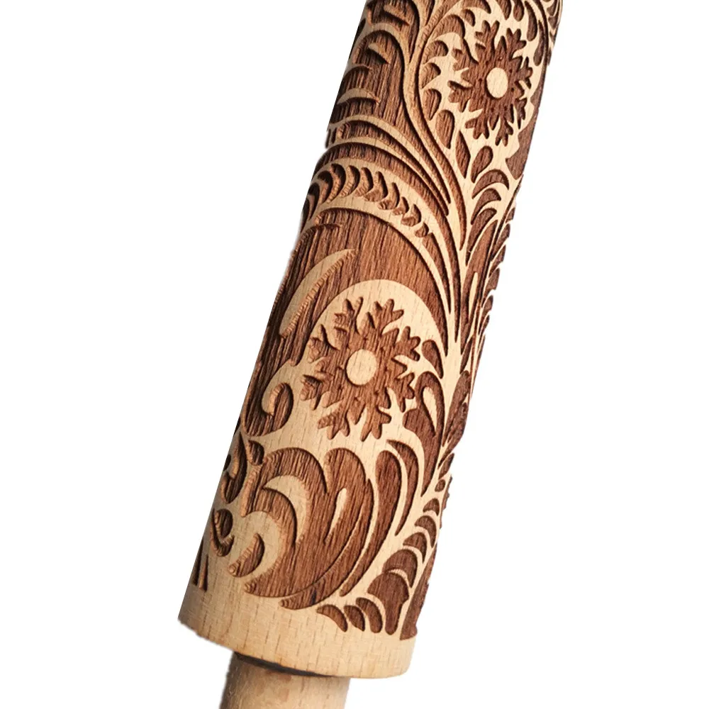 Christmas Rolling Pin Engraved Carved Wood Embossed Kitchen Tool High Quality Embossing Baking Cookies | Дом и сад
