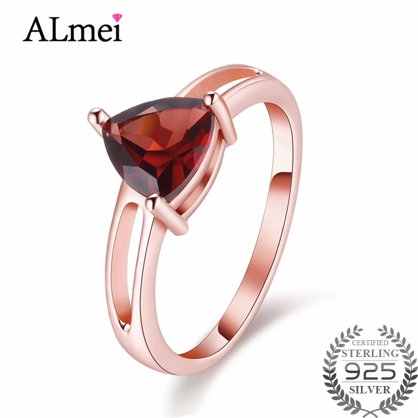 Almei винтажные кольца с красным гранатом серебро 925 пробы розовое золото