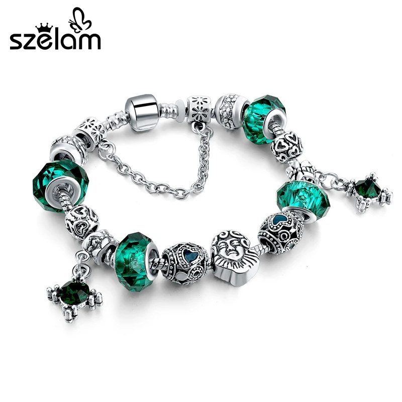 Szelam 2019 новый зеленый кристалл очаровательный браслет женский Винтажный