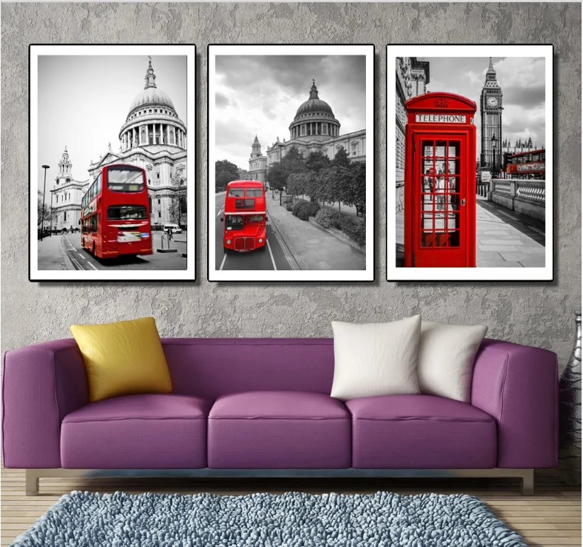 3 шт. декоративная картина на холсте красный автобус|decorative painting|canvas paintingpainting for