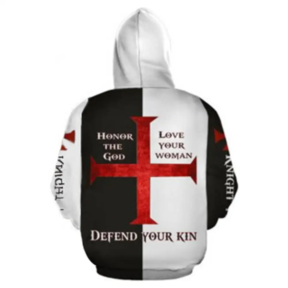 Knights Templar Hoodie Adult Men Women 3D Print Hooded Sweatshirt Jacket Coat | Мужская одежда