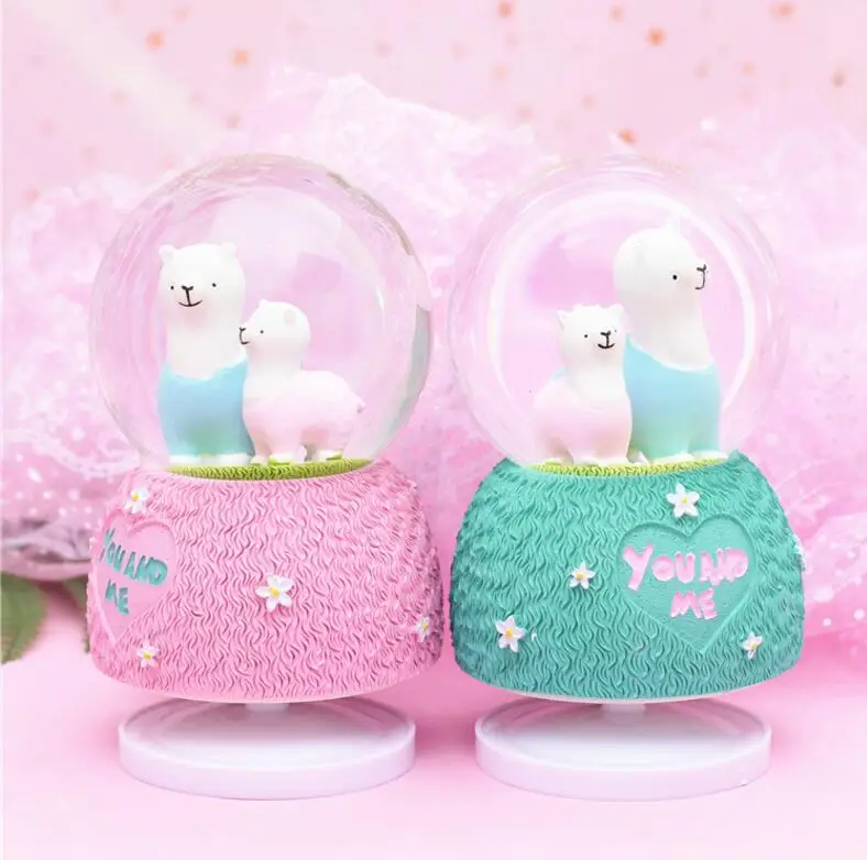 YM 802 Creative gifts little sheep cute Alpaca cartoon crystal ball external rotating water polo music box decoration | Дом и сад