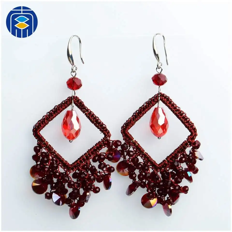 

JuleeCrystal Drop Crystal Earrings For Women fashion Jewelry Earrings Handmade Weaving Jewelry Black Red Earrings