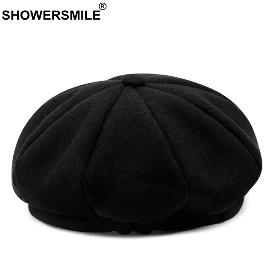 SHOWERSMILE женские береты шапки Серая шерстяная шапка женская мода восьмиугольная однотонная Кепка художника зимняя теплая мягкая Высококачественная шапка для художника