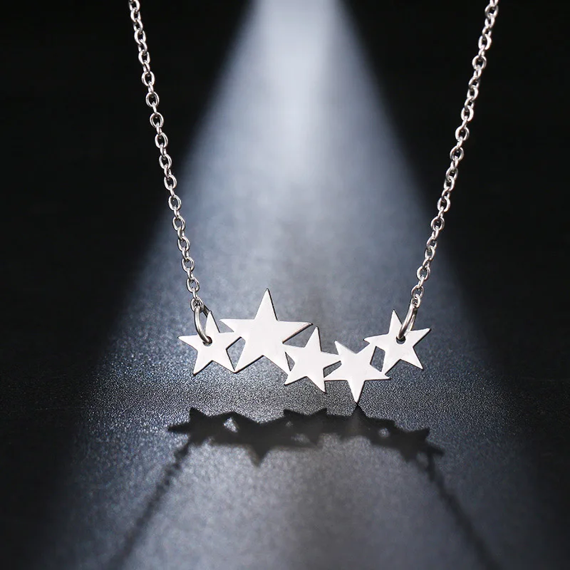 Silver DOTIFI, ожерелье из нержавеющей стали для женщин, для влюбленных, золотистого и серебристого цвета, Пентакль, пентаграмма, кулон, ожерелье, обручальное украшение - Metal Color: Silver