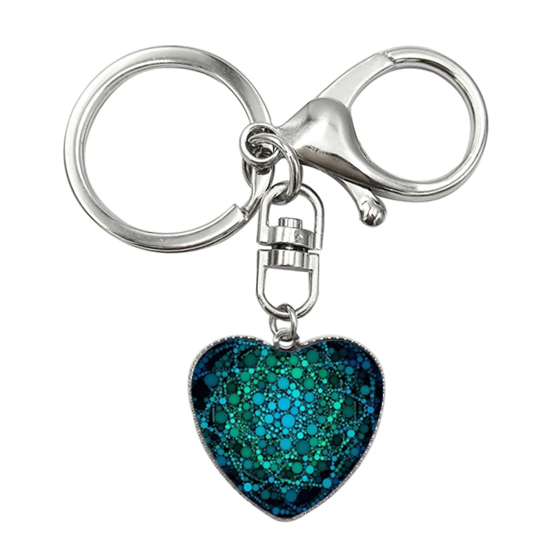 Стеклянный Сердечко с драгоценным камнем брелки для йоги мандалы зеленая