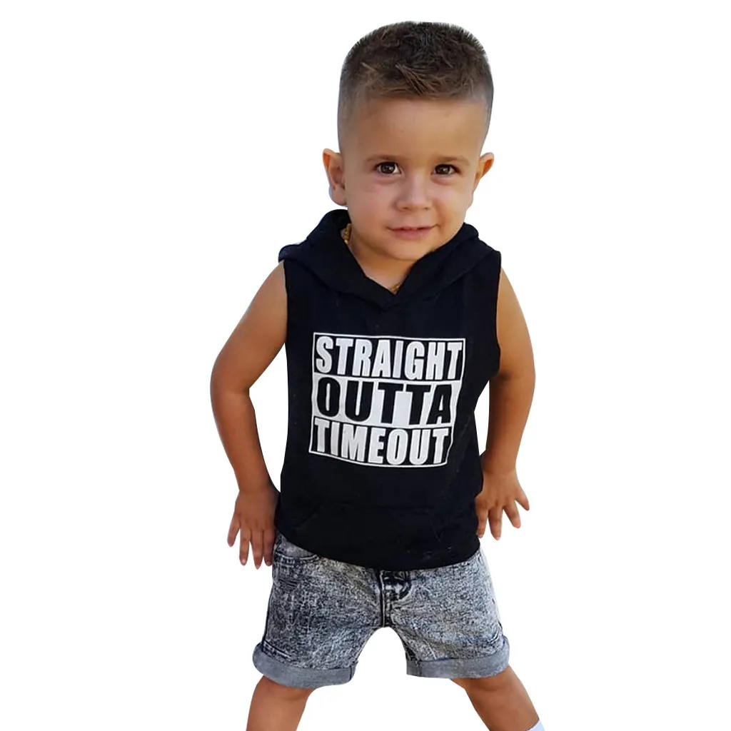 toddler baby boy girl Sleeveless letter print hoodies Tops summer kids Sweatshirt kid clothes white black 2021 baby shirt