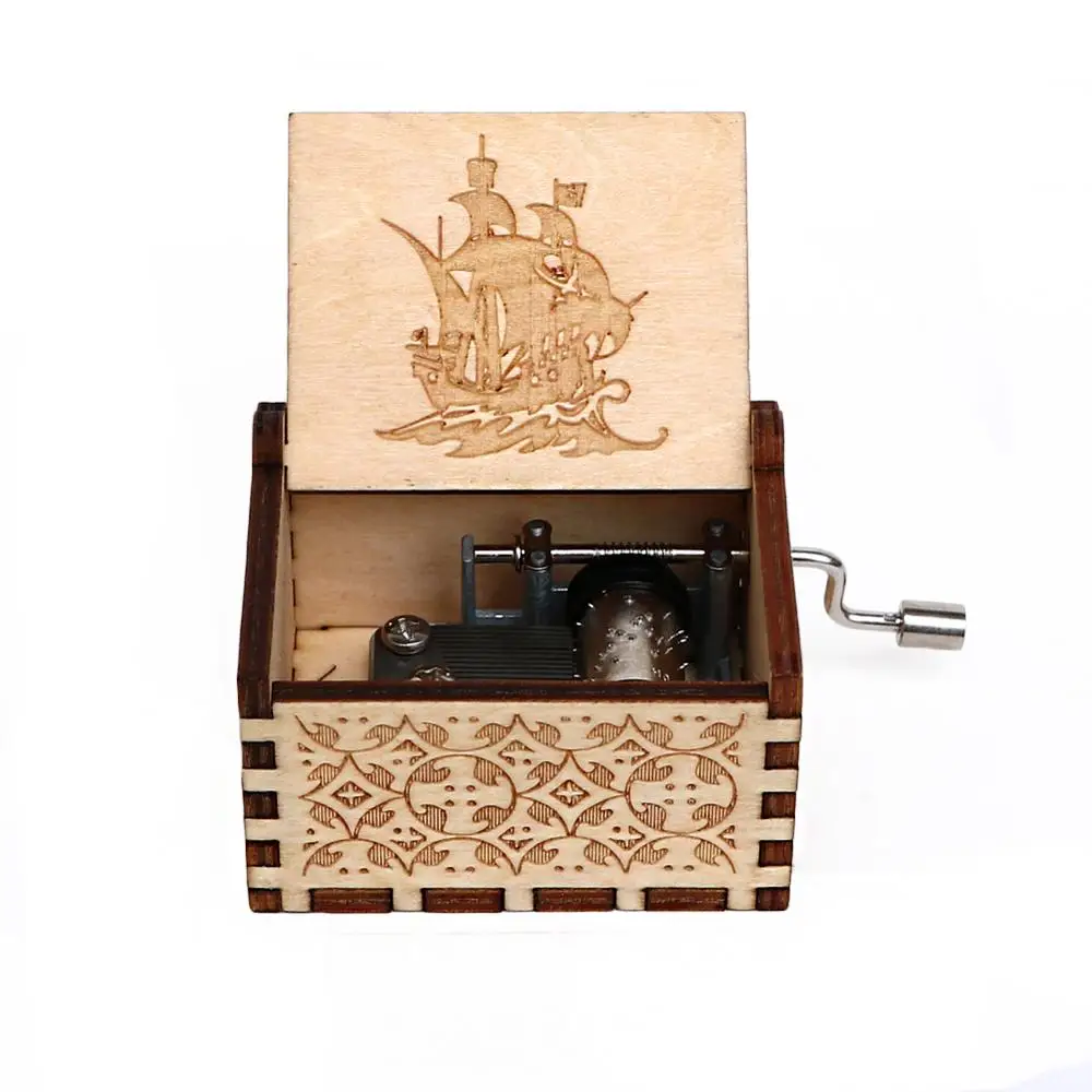 Wholesale Antique Carved Wood Hand Music Box Caribbean Pirate Birthday Gift Christmas Home Decoration | Дом и сад