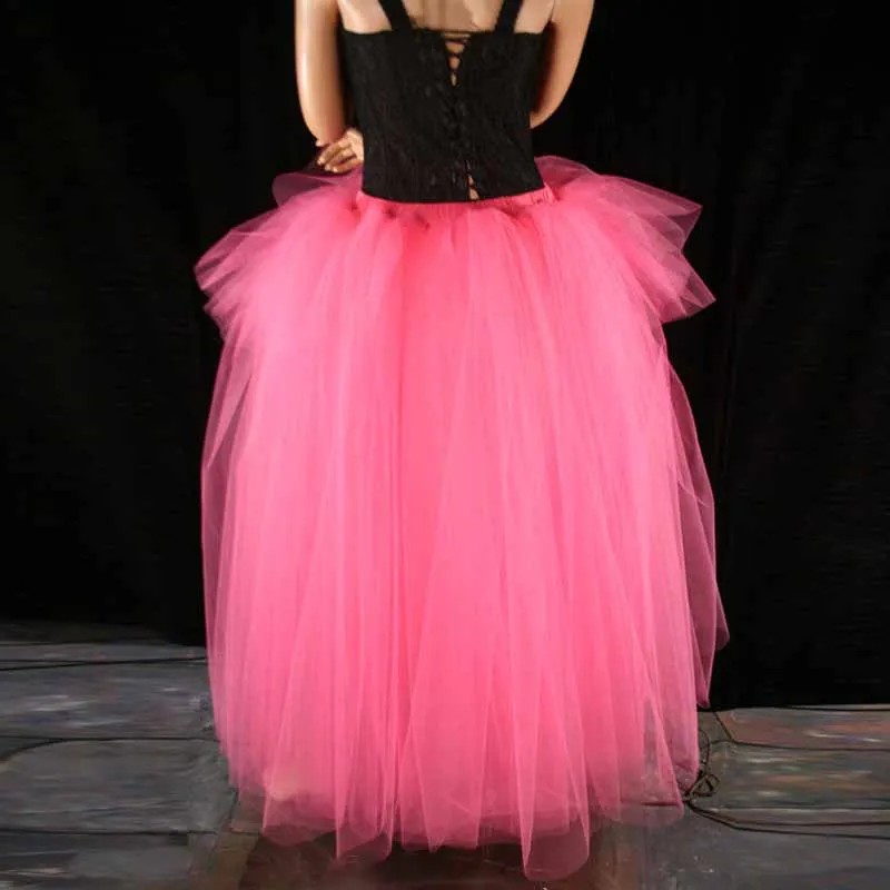 2018 Chic High Low Tulle Tutu Skirt Hot Pink Wedding Formal Extra Poofy Trail Adult Bridal Bustle Dance Prom Costume Faldas Saia | Женская