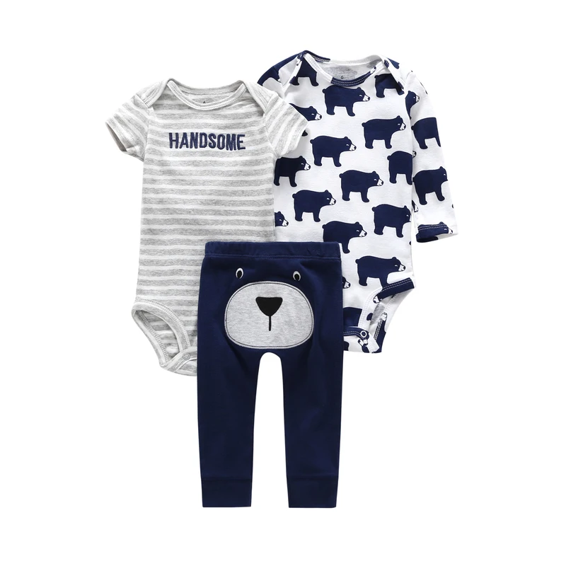 summer baby boy clothes set newborn girl outfit infant clothing stripe romper+pants costume cartoon dog animal print suit cotton | Детская