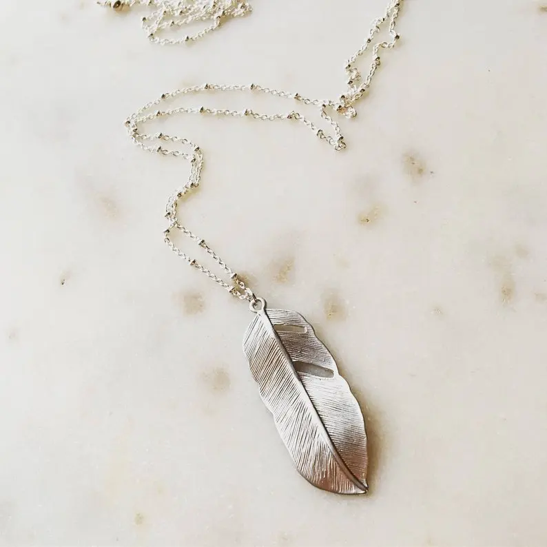 Fashion Simple Long Sweater Chain Necklace Vintage Alloy Feather Pendant Women Statement Jewelry leaf colar minimalista | Украшения и