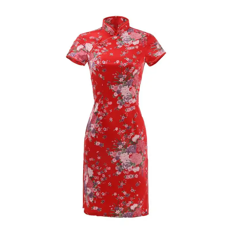 Шелковистая атласная азиатская Женская сцена шоу Qipao размера плюс S-6XL Павлин и цветок винтажное китайское вечернее платье с коротким рукавом Cheongsam - Цвет: Style 10