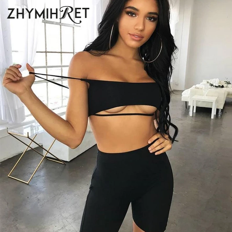 Женский укороченный топ ZHYMIHRET комплект 2 шт. шорты с дырочками и байкерскими