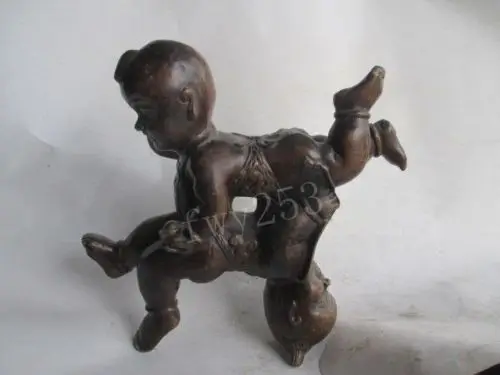 

5.91 inch / Elabotater Interesting ancient Chinese copper two lovely kids
