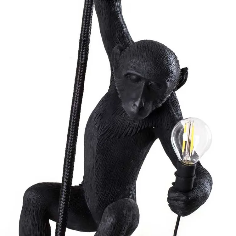 Lampara de pared Kitsch quirky Art нордическая Черная смола подвесная черная обезьянка Настенные светильники Лофт кафе Черная веревка животное настенные бра