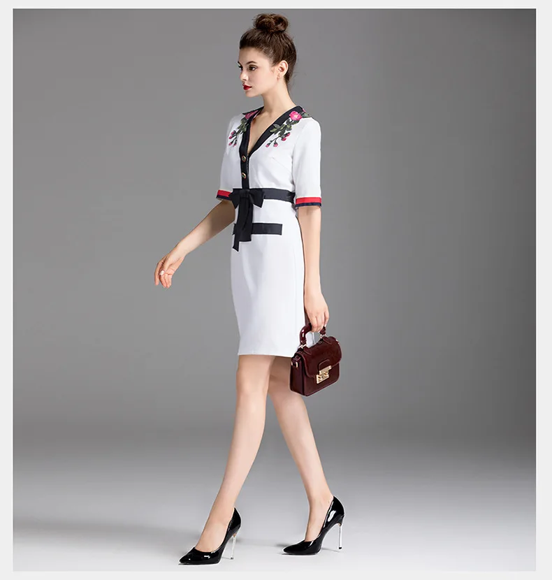 2018 новейшие весенние Для женщин Винтаж короткий рукав Вышивка цветок V шеи Colorblock