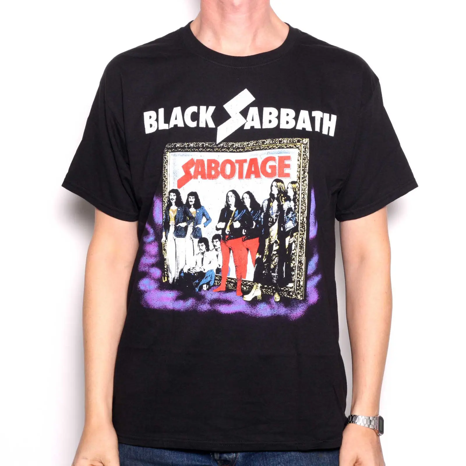 Black Sabbath Футболка Sabotage 100% Официальный Оззи Осборн трафаретным хлопок|Мужские