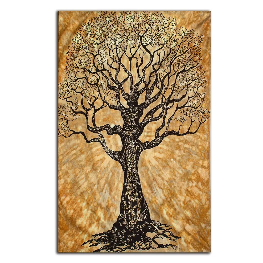 Дерево Индийская мандала тканевая подвеска на стену 220X140 см полиэстер покрывало плед пикник ткань домашний декор обложка спальни.