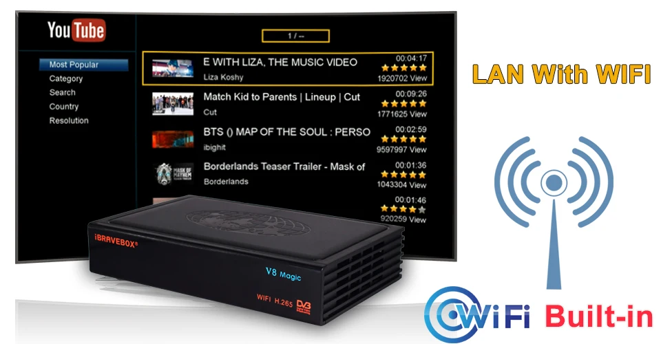 IBRAVEBOX V8 волшебный спутниковый ТВ приемник 1080P Full HD DVB-S2 Стандартный рецептор поддержка PowerVu, DRE& Biss ключ YouTube