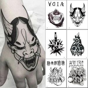 Временная тату в виде черепа, черная хна, 10 шт.лот, тату для мужчин и женщин, ручная наклейка-тату розы, тату в виде вампира, наклейка на Хэллоуин