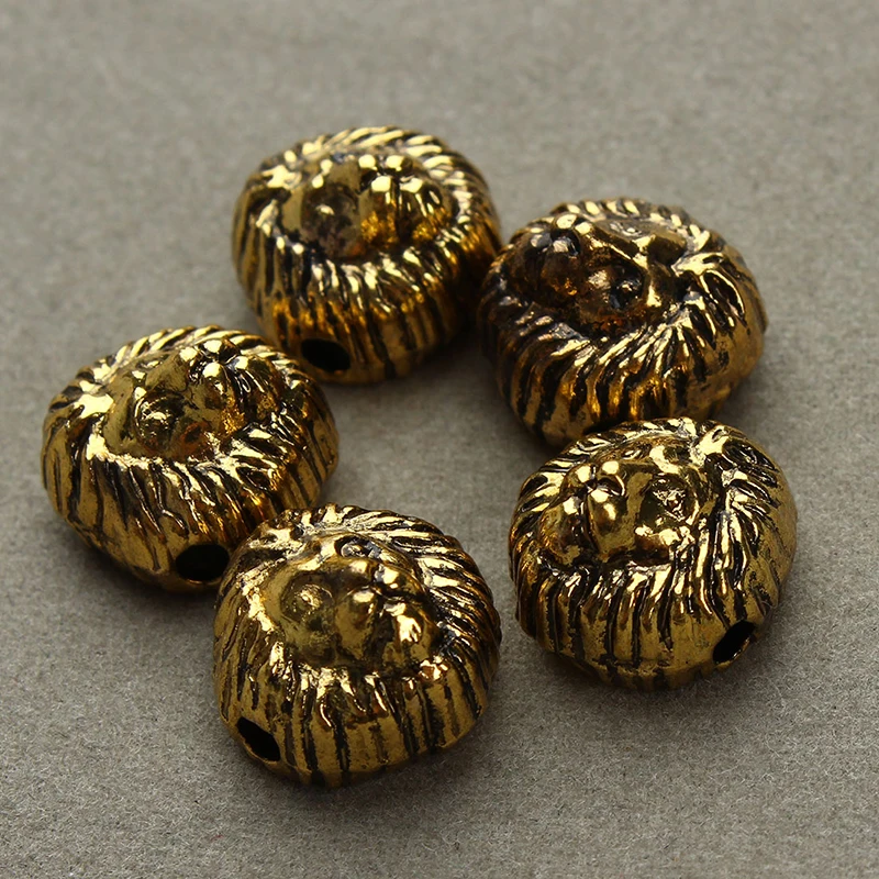 20 шт./лот античные золотистые и Серебристые бусины с головой льва металлические