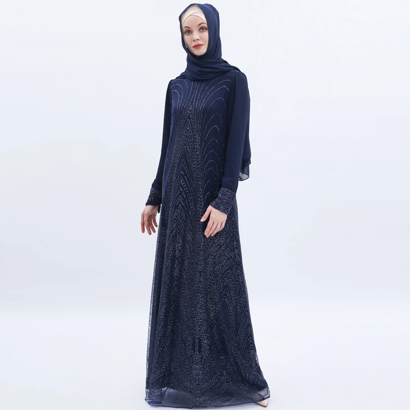 Женское вечернее кружевное платье в мусульманском стиле из Дубая с блестками 2019 |