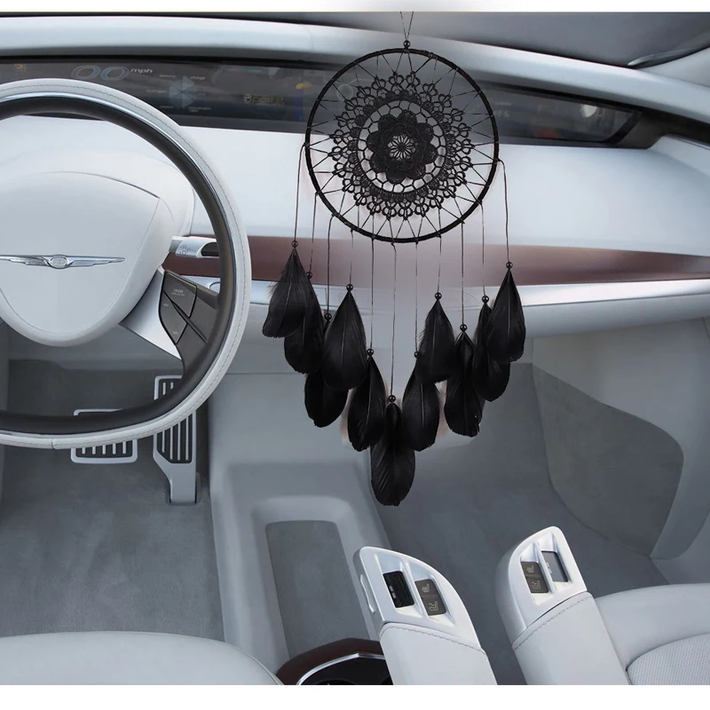 Брелок для ключей Ловец снов с белыми гусиными перьями|car pendant|key key chainfeather chain |