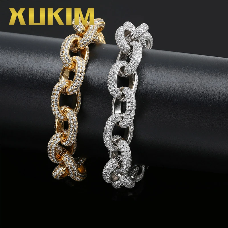 Xukim Jewelry витой Овальный КУБИНСКИЙ звено цепи браслет большая застежка золото серебристый циркониевый Iced Out хип хоп ювелирные изделия подарок Вечерние