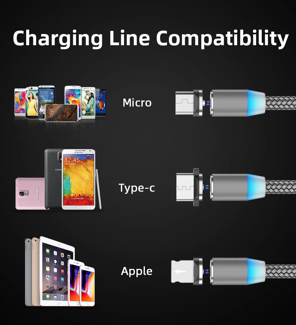 Moskado USB кабель с магнитной зарядкой USB цифровой линии быстрой зарядки Micro usb кабель для передачи данных type C USB зарядки шнуры