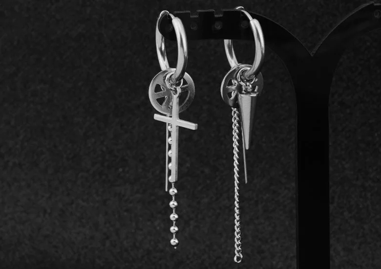 LEADERBEADS мужской Корейский серебряный крест из нержавеющей стали анти войны Kpop серьги клип на длинной кисточкой серьги для мальчиков Аксессуары в стиле панк