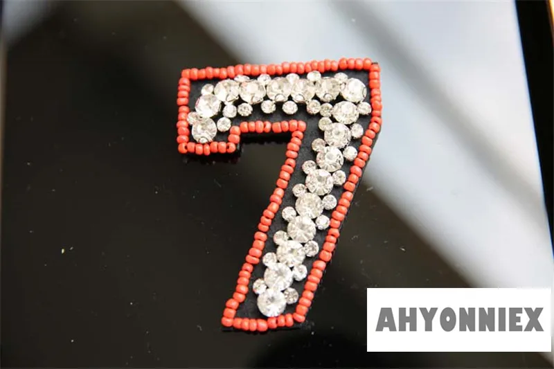 Large Size 0-9 Number Rhinestones beads patches Baseball Uniform DIY Applique Sew On Water Drill Parches for Clothes Bags