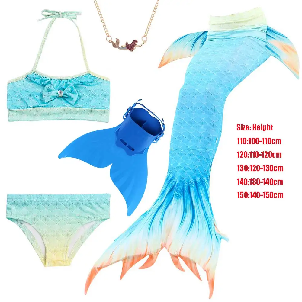 5pcs Mermaid Set 3 Купальные костюмы русалки для девочек с хвостом, хвост русалки, купальник, пышное платье, день рождения, пляж, круиз, отдых - Цвет: 5pcs Mermaid Set 3