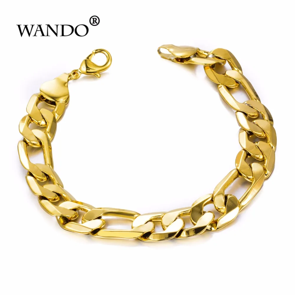 WANDO men's plated 24k gold bracelet figaro chain Bracelet bangle men JewelryAccessories Friendship Wristbands gift wb120 | Украшения и