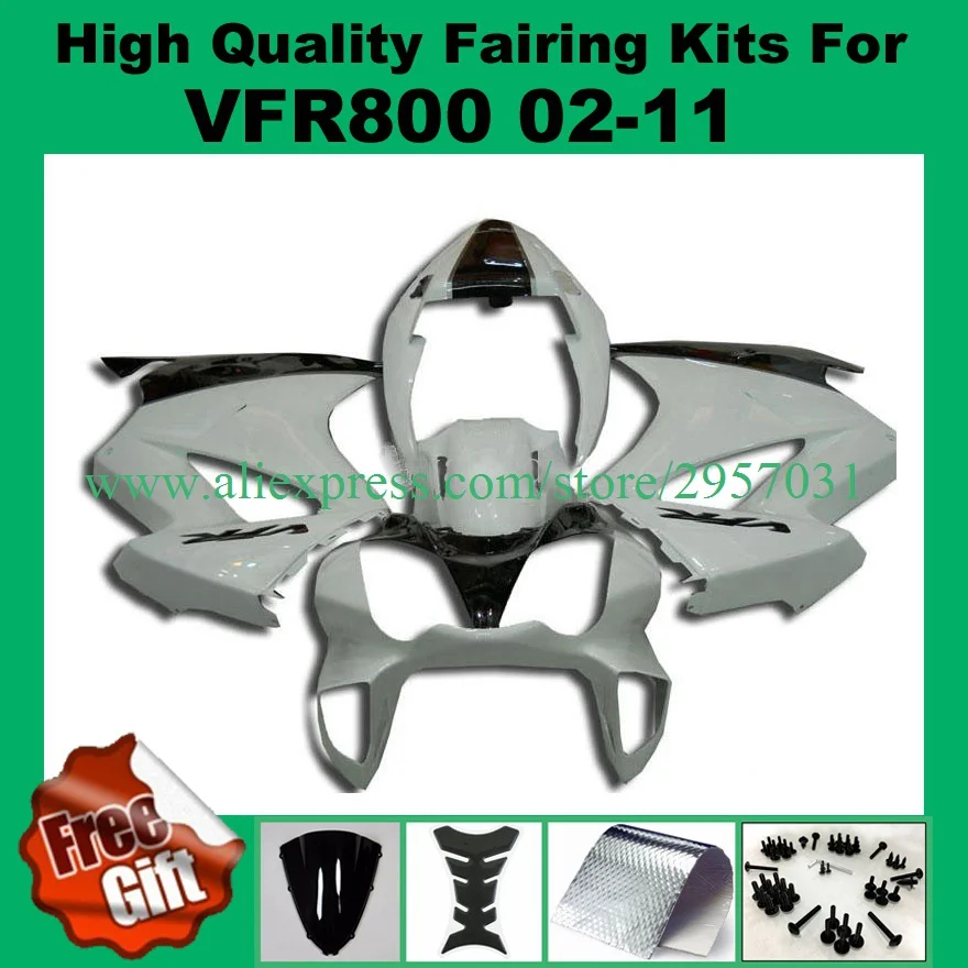 

Free screws For Honda VFR 800 2002 2003 2004 2005 - 2010 2011 2012 ABS Plastic motorcycle All White Fairing Kit