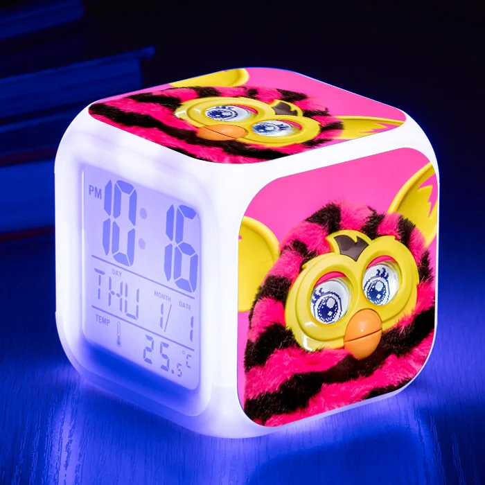 [Wanpy family] Furby будильник для детской комнаты, спальни, прикроватные настольные часы, меняющие цвет, цифровой будильник - Цвет: Розовый
