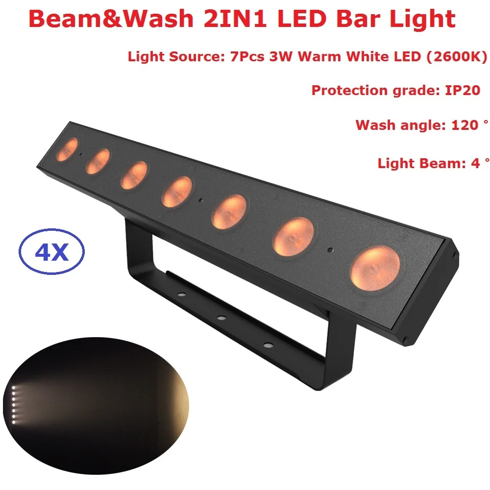4xlot дешевая цена 7X3W Beam Wash 2 в 1 Профессиональные сценические эффекты 2600K теплый
