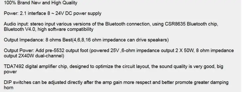 TDA7492P 50WX2 Беспроводной Bluetooth 4 0 аудио приемник Цифровой усилитель доска 12 В