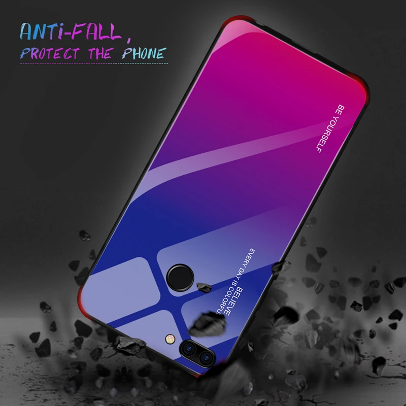 Умный чехол huawei P с градиентом, чехол из закаленного стекла для huawei P Smart PSmart,, FIG-LX1, FIG-LX2, FIG-LX3, 5,65 дюймов, защитный чехол