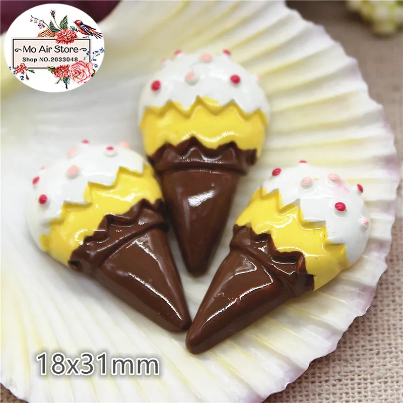 

10pcs Resin chocolate ice cream cone Cabochon Art Supply Decoration Phone Charm hair bow center 18x31mm
