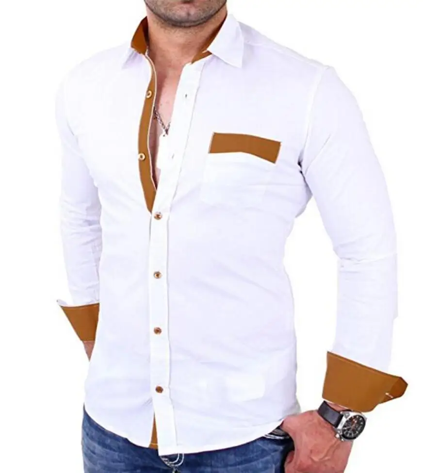 White Shirt WSGYJ Для мужчин рубашка Брендовая обувь в Корейском стиле; модные однотонные Цвет повседневные рубашки с длинными рукавами из хлопка, деловая, общественная белое платье-рубашка - Цвет: White Shirt