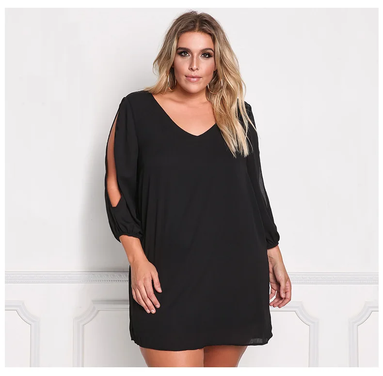 MISS Behave Chiffon Dress Women Plus Size Hollow Out Wrist Solid Winter Autumn Casual Dresses Fall Knee-Length | Женская одежда